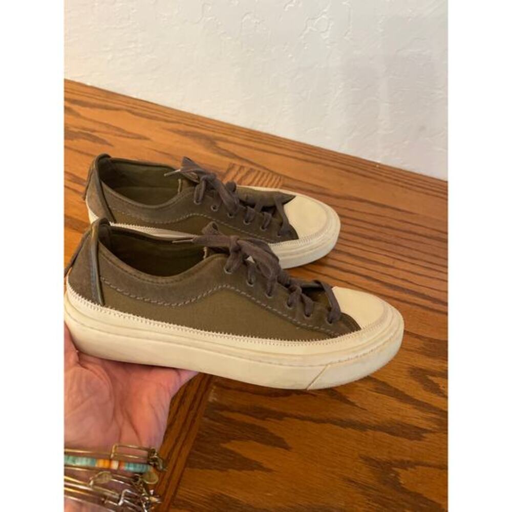 AllSaints Milla low-top canvas and leather sneakers in olive green Size 41